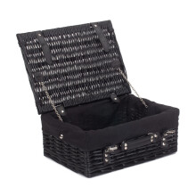 (Black) 41cm Black Painted Willow Picnic Basket with Cotton Lining