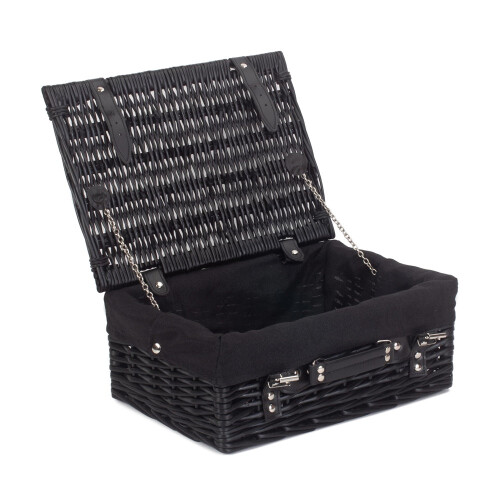 (White) 41cm Black Painted Willow Picnic Basket with Cotton Lining 1