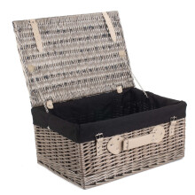 (Black) 51cm Antique Wash Wicker Picnic Basket with Cotton Lining