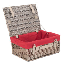 (Red) 41cm Antique Wash Wicker Picnic Basket with Cotton Lining