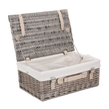 (Red) 46cm Antique Wash Wicker Picnic Basket with Cotton Lining