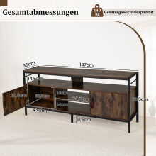Tv-meubel voor 65-inch tv's met 2 kastjes en 4 planken, rustiek bruin