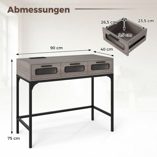 Konsolentisch mit LED-Beleuchtung, Ladestation und Schubladen 1