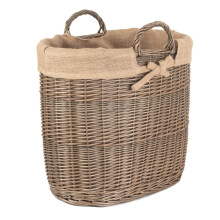 Hessian Lined Oval Wicker Log Basket