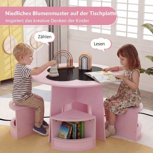 Rundes Kindertisch- und Stuhlset mit Stauraum, Rosa 2