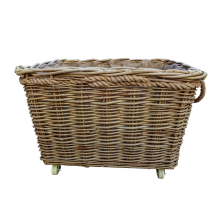 Extra Large Rope Handle Wicker Log Basket on Wheels