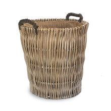 Tall Grey Round Hessian Lined Wicker Log Basket