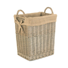 Small Rectangular Hessian Lined Wicker Log Basket
