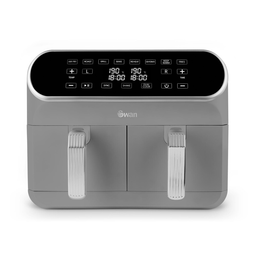 Swan Retro Dual Basket Air Fryer With Cyclone Technology, Adjustable Temperature, 8L, 1700W, Sd10519gr Grey