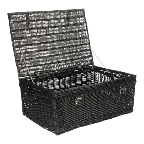 67cm Black Wicker Rope Handled Picnic Basket
