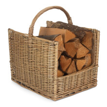 Antique Wash Open End Wicker Log Basket