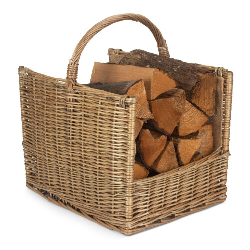 Antique Wash Open End Wicker Log Basket