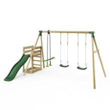 (Neptune, Green) Rebo Wooden Swing Set plus Deck & Slide