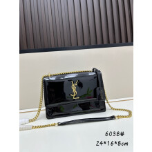 YSL Sunset Patent Crossbody Bag Black Gold 6038