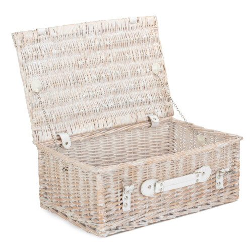 (Black) 45cm White Wash Willow Wicker Picnic Basket 2