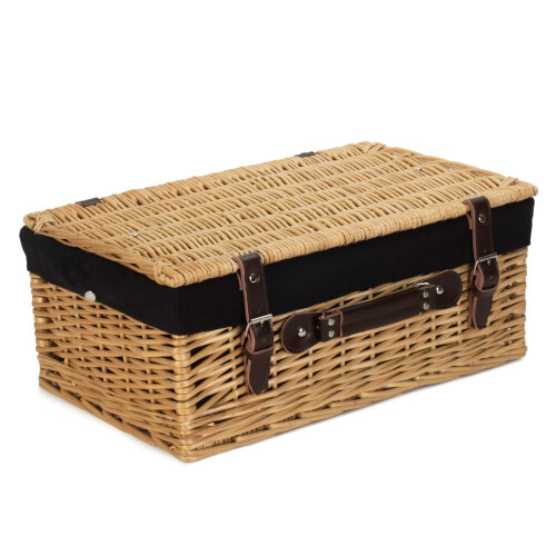 (Blue) 46cm Buff Willow Wicker Picnic Basket 2