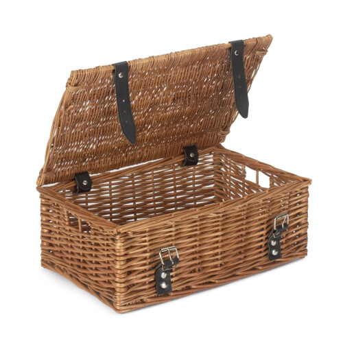 (Red) 35cm Double Steamed Willow Wicker Picnic Basket 2
