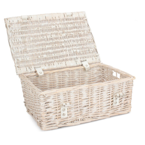 (Unlined) 35cm Whitewash Willow Wicker Picnic Basket 2