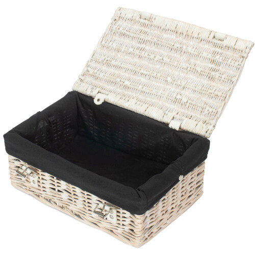 (White) 35cm Whitewash Willow Wicker Picnic Basket 1
