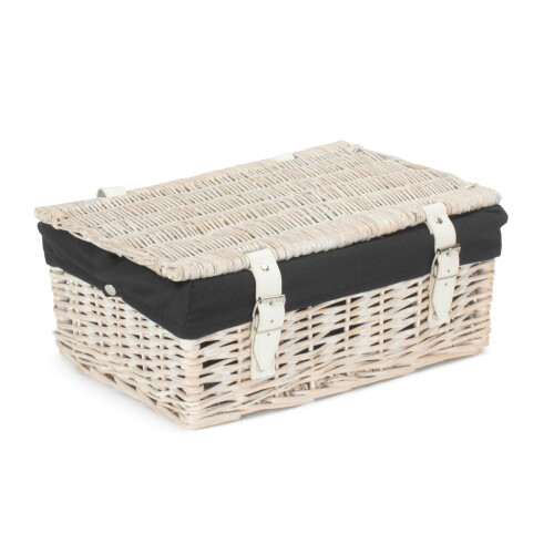 (White) 35cm Whitewash Willow Wicker Picnic Basket 2