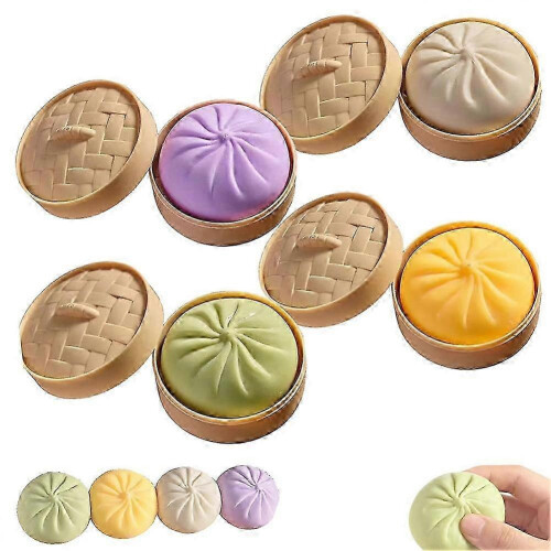 Kæmpe Dumpling Squishy 4-delt sæt, blødt, strækbart stresslindrende legetøj med dampboksdesign_M 1