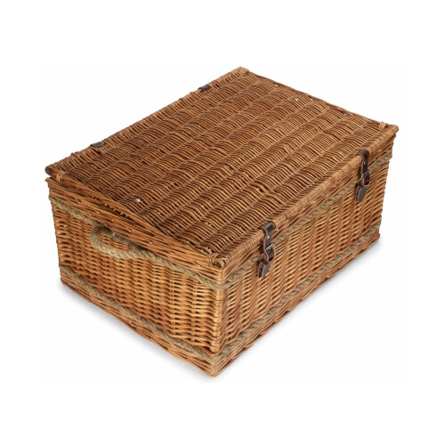 (Grey Sage Lining) 72cm Double Steamed Rope Handled Wicker Trunk 2