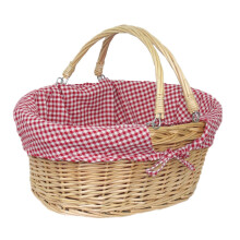 (Red Checked) Small Swing Handle Wicker Shopping Basket