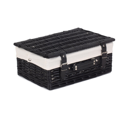 (Grey) 36cm Empty Black Willow Picnic Basket With Cotton Lining 2