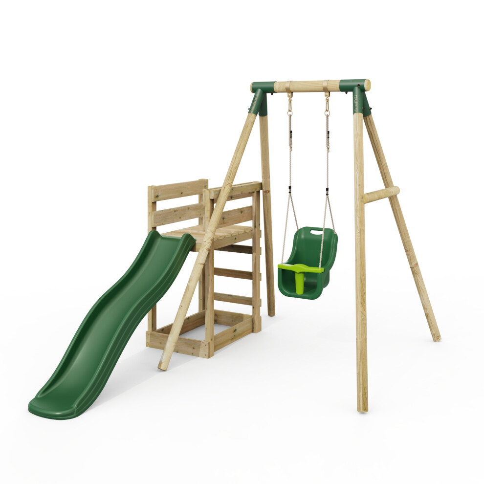 Rebo (Pluto, ) Wooden Swing Set Plus Deck & Slide Green