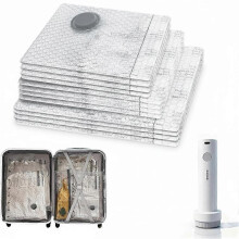 12-pak vakuumposer til rejser med genopladelig USB-pumpe, pladsbesparende vakuumopbevaringsposer til bagage og kuffert_M