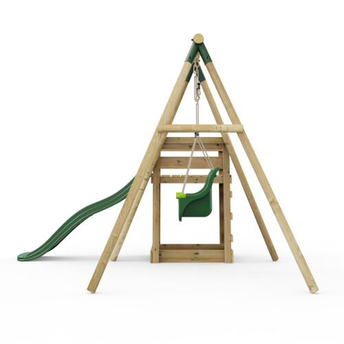 Rebo (Pluto, Green) Rebo Wooden Swing Set plus Deck & Slide 2