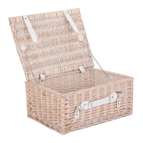 (Black) 41cm White Wash Wicker Willow Picnic Basket 1