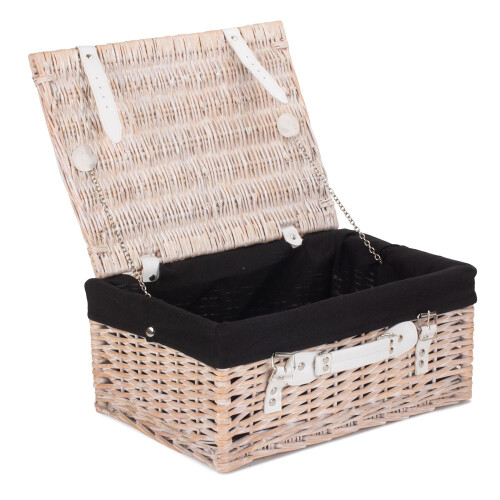(Black) 41cm White Wash Wicker Willow Picnic Basket 2