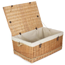 (Navy Lining) 72cm Rope Handled Trunk Wicker Picnic Basket