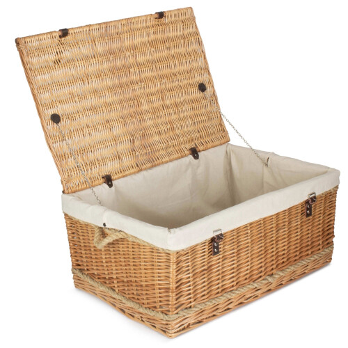 (Navy Lining) 72cm Rope Handled Trunk Wicker Picnic Basket
