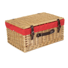 (Red Lining) 51cm Buff Willow Wicker Picnic Basket