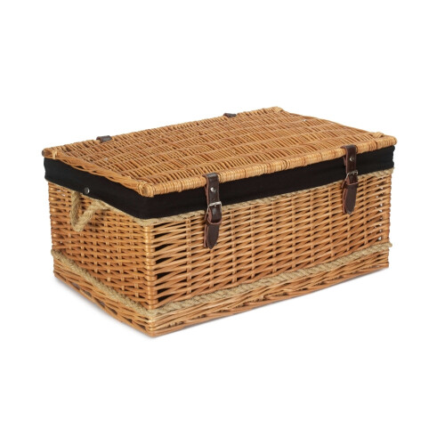 (Black) 62cm Roped Handled Buff Willow Wicker Picnic Basket 2