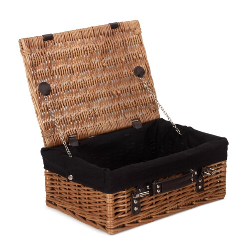 (Black Lining) 36cm Double Steamed Willow Wicker Picnic Basket 2
