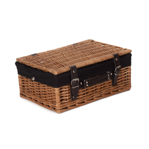 (White Lining) 36cm Double Steamed Willow Wicker Picnic Basket