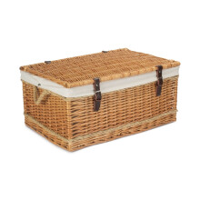 (White) 62cm Roped Handled Buff Willow Wicker Picnic Basket