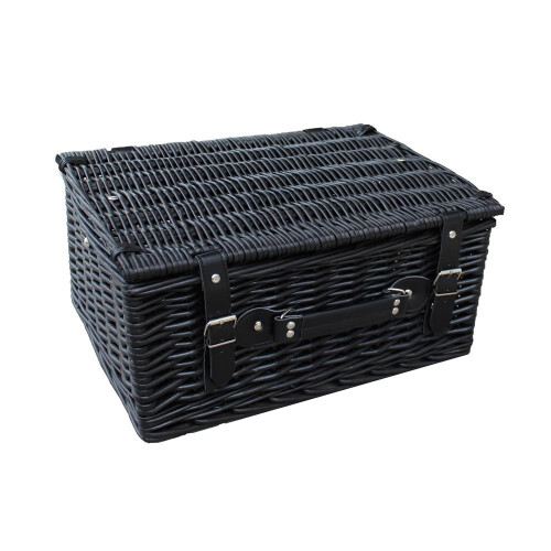 (Blue) 41cm Black Painted Willow Picnic Basket with Cotton Lining 2