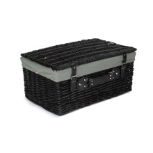 (Red) 51cm Empty Black Willow Picnic Basket With Cotton Lining