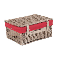(Blue) 41cm Antique Wash Wicker Picnic Basket with Cotton Lining