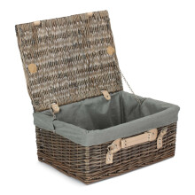 (Grey) 41cm Antique Wash Wicker Picnic Basket with Cotton Lining
