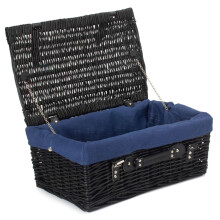 (White) 46cm Empty Black Willow Picnic Basket With Cotton Lining