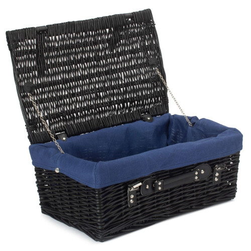 (White) 46cm Empty Black Willow Picnic Basket With Cotton Lining