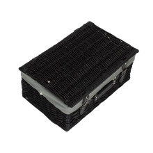 (Black) 46cm Empty Black Willow Picnic Basket With Cotton Lining