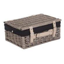 (White) 36cm Antique Wash Wicker Picnic Basket with Cotton Lining