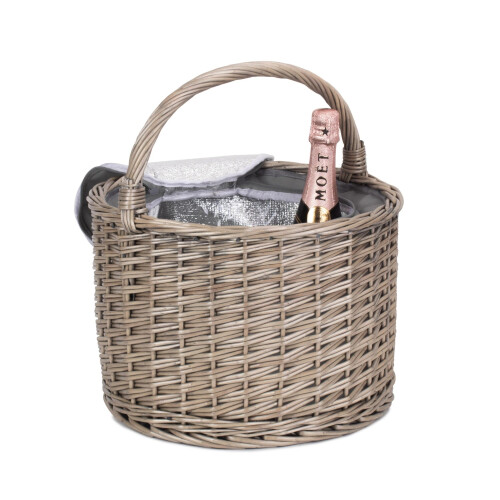 Wicker Round Grey Chiller Picnic Basket 1