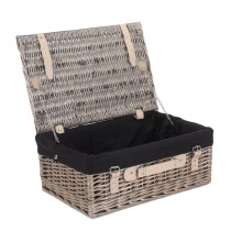 (Blue) 46cm Antique Wash Wicker Picnic Basket with Cotton Lining